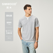 SIMWOOD/簡木男裝【寬松版】210g涼感Sorona假兩件男士短袖T恤SO120206 花灰 XL (建議151-165斤)