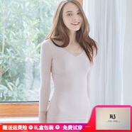 KJ法國無(wú)痕性感蕾絲保暖內衣女美體修身打底棉毛衫加絨加厚秋衣秋褲 粉色常規款套裝 均碼 【建議體重80-130斤】