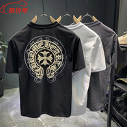 克羅心艦旗夏季新款潮牌梵文克羅心十字架立體印花休閑短袖t恤男店 黑色黑色黑色黑色 黑色黑色黑色 S