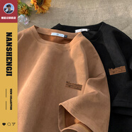 楠笙記青少年重磅麂皮絨短袖T恤男夏天新款潮牌寬松內襯五分袖學(xué)生體恤 咖啡色 S