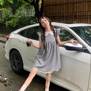 榮西圖（RONGXITU）黑白格子飛飛袖學(xué)院風(fēng)連衣裙女夏季蕾絲拼接寬松顯瘦字裙短裙子 圖片色 專柜品質(zhì) 無胸針 S 建議92斤內(nèi)穿