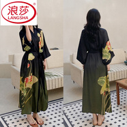 浪莎（LangSha）睡袍女夏款冰絲薄款國風(fēng)復(fù)古日式漢服晨袍睡衣長款公主時(shí)尚浴袍衣 橫塘溪客 均大碼 165cm以上,90-180斤