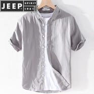 JEEP SPIRIT文藝清新男士亞麻短袖襯衫寬松棉麻料襯衣日系薄款男裝上衣服夏裝 yunyi-301灰色 L