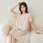 頂瓜瓜睡裙女純棉春夏舒適短袖可外穿睡衣家居服女23337 欲晚桔 160 
