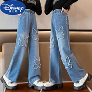 迪士尼（DISNEY）女童寬松牛仔褲新款洋氣闊腿褲春秋中大童軟牛仔休閑褲寬松韓版潮 五星闊腿 120