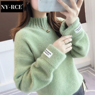 NY-RCE毛衣女2025冬季新款高品質(zhì)高領(lǐng)加厚寬松款秋冬短款潮流百搭針織衫 果綠半高領(lǐng) (保暖) 加厚 均碼