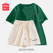 名創(chuàng  )優(yōu)品（MINISO）運動(dòng)套裝女夏季2026年新款純棉短袖小個(gè)子休閑夏裝搭配一整套女裝 墨綠+奶白(幸運愛(ài)心) M 160(不褪色不變形)