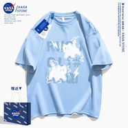 NASA STONE聯(lián)名短袖t恤男女款夏季2025新款寬松純棉半袖美式青少年涼感夏裝 淺藍(lán)-閃電貓咪 L 推薦體重110-120斤