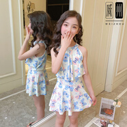 韓冬兒兒童泳衣女孩游泳衣分體裙式平角可愛(ài)公主女童寶寶泳衣幼兒中大童 3210米白(分體) 95 建議-110CM 23-30斤