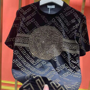 言朔2025秋季新款歐洲站男士短袖范家燙鉆T恤金絲絨體恤時(shí)尚高端潮流 黑色 5XL  220-220斤