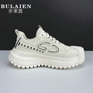 步萊恩（BULAIEN）2025夏季新款男鞋子增高厚底透氣網(wǎng)面運動(dòng)休閑鞋機甲風(fēng)小眾老爹鞋 米白色 43 （相當于運動(dòng)鞋44）