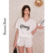 香蕉寶貝（BANANA BABY）商場(chǎng)同款-BANANA BABY2025年夏新款運動(dòng)風(fēng)T恤女刺繡圓領(lǐng)短袖 白色 S