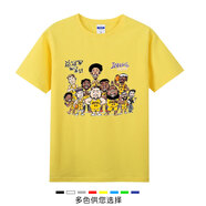 湖人隊全家福東契奇詹姆斯里弗斯t恤短袖訓練服學(xué)生籃球運動(dòng)夏季 湖人全家福-黃色 XL  短袖