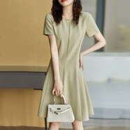 羅蒙（ROMON）2025新款夏季高級質感圓領純色連衣裙女小個子休閑寬松短袖A字裙 淺綠色 M （80-100斤）