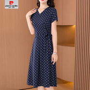皮爾卡丹（pierre cardin）【5995人收藏】藏青波點(diǎn)媽媽夏季輕薄透氣連衣裙大碼遮肉系帶顯瘦 藏青波點(diǎn) 【高品質(zhì)送退貨包運(yùn)費(fèi) L 建議(95-110斤)