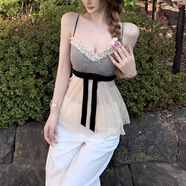 HUALIN FASHION初戀白月光甜美吊帶背心女夏蝴蝶結(jié)收腰上衣 格子 S