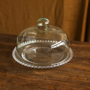 佳億廚連 日式蛋糕托盤(pán)帶蓋玻璃罩甜點(diǎn)面包展示盤(pán)玻璃托盤(pán)試吃盤(pán)子 中號連心盤(pán)+大號玻璃罩