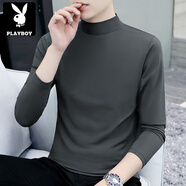 花花公子（PLAYBOY）春秋季半高領(lǐng)打底衫男士修身內搭長(cháng)袖T恤中領(lǐng)秋衣外穿百搭新品 碳灰色T192款 純色中領(lǐng) 4XL 165-185斤