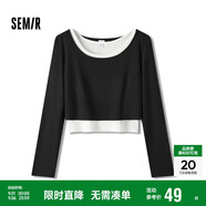 森馬長袖T恤女短款上衣顯瘦純色背心春秋緊身兩件套107624101002