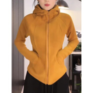 現寶蓮美式修身短款運動(dòng)衛衣女2024冬季感休閑保暖連帽開(kāi)衫外套 姜黃色 S 【建議80-100斤】