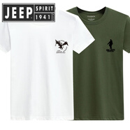 JEEP SPIRIT吉普純棉短袖恤男圓領(lǐng)大碼寬松男士上衣半袖體恤夏季青中年男裝1/ 白鷹標+軍綠士兵 L 建議120-135斤