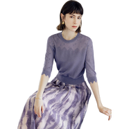 【9成新】顏域紫色五分袖針織衫女2025春季簡約內搭上衣圓領打底衫 紫色 XL 