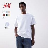 H&M男裝女裝T恤情侶裝重磅純棉寬松透氣圓領(lǐng)紅色短袖打底衫0608945 白色 XL 180/116
