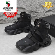 西域駱駝隱形內(nèi)增高鞋男12cm10cm8老爹COS漫展厚底高幫板鞋黑色馬丁靴 黑色增高8cm 44