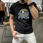 FBFA 香港潮牌2025新款棉短袖T恤男韓版潮流上衣亮片印花男士體恤衫 黑色1112款 L 115斤-130斤