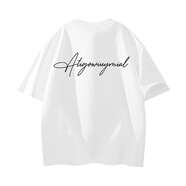 GENIOLAMODE美式高街高級感痞帥重磅純棉T恤短袖 白色/黑字 2XL