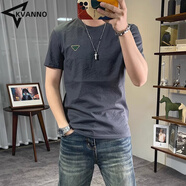 KVANNO冰絲棉麻短袖T恤男輕奢三角標(biāo)體恤衫青年圓領(lǐng)亞麻休閑麻料潮上衣 灰色 M (建議95-115斤)