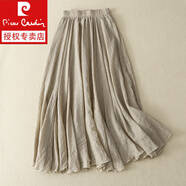皮爾卡丹（pierre cardin）折扣店商場(chǎng)撤柜女雙層苧麻a字大擺長(zhǎng)裙荷葉邊高腰棉麻半身裙 杏色 M 【建議90-115斤】