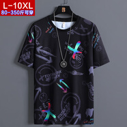 卡爾仕大碼男裝短袖t恤男冰絲速干加肥加大潮夏胖子五分短褲寬松圓領(lǐng)衫 9001黑色 8XL （260-279斤）