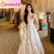 辭檸歐美風2025夏季女裝甜美初戀純欲長裙性感束腰刺繡顯瘦白色連衣裙 圖片色 S