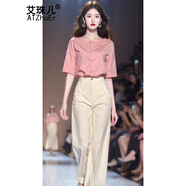 艾珠兒（Aizhuer）休閑褲女小個(gè)子氣質(zhì)穿搭鹽系高級感套裝女2025夏季韓系時(shí)尚清純甜 兩件套裝 M