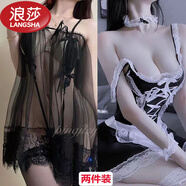 浪莎大碼宮廷性感透明蕾絲網(wǎng)紗睡裙純欲吊帶短裙私房情調床上內衣女 [套裝]黑色宮廷三點(diǎn)+粘人貼身 均碼[80-120斤]保密發(fā)貨