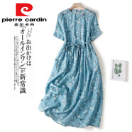 皮爾卡丹（pierre cardin）女裝法國(guó)余單輕奢高端復(fù)古碎花苧麻連衣裙減齡收腰a字裙 圖片色今年流行的輕奢品牌 M 【95-115斤】