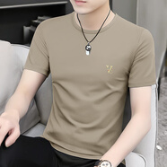 梵登諾（FANDENGNUO） 夏季新款莫代爾圓領(lǐng)男士短袖t恤修身韓版純色體恤上衣服潮流裝 杏色 4XL 【180-200斤】