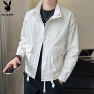 花花公子（PLAYBOY）外套男沖鋒夾克男裝春秋季男士休閑工裝連帽潮流上衣服
