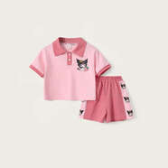 女童夏裝Polo衫套裝2025新款寶寶夏季庫洛米衣服兒童洋氣兩件套潮 粉色【庫洛米】套裝 120 cm 建議身高（110-120cm)