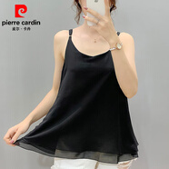 皮爾卡丹（pierre cardin）寬松大碼吊帶背心女新款白色中長(zhǎng)款雪紡胖mm假兩件打底內(nèi)搭外穿夏 黑色 XL 適合132-145斤