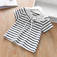 HUALIN FASHION夏季女童韓版條紋T恤海軍風(fēng)百搭短袖上衣 寶藍色 M 100c