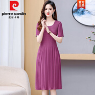 皮爾卡丹（pierre cardin）中年媽媽氣質(zhì)雪紡連衣裙2025新款女夏季高端精致收腰顯瘦百褶裙子 玫紅色 4XL 145-160斤