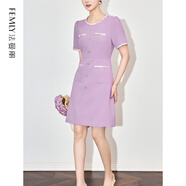 法曼麗 2025夏季名媛氣質(zhì)小香風(fēng)拼接修身連衣裙W2502805 紫色 S