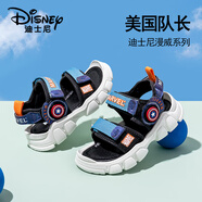 迪士尼（DISNEY）漫威美國隊長童鞋兒童夏季鏤空魔術(shù)貼涼鞋男童時尚百搭防滑沙灘鞋 黑藍 36 腳長22.3-22.8