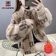 AEMAPE外套女2025春秋冬季新款羊剪絨韓版寬松加棉羊羔毛短外套女 咖啡色D字母 M _85-110
