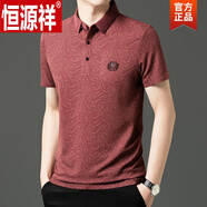 恒源祥（HYX）夏季短袖t恤冰絲翻領(lǐng)免燙半袖Polo男衫寬松休閑中年爸爸裝 波爾多紅 4XL