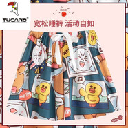 啄木鳥（TUCANO）棉綢短褲睡褲女夏季沙灘褲家居褲人造棉寬松大碼薄款空調(diào)褲可外穿 棉綢S四分短褲-漫畫小熊 M [建議80-100斤]