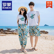 羅蒙（ROMON）海南三亞海邊沙灘裝情侶裝夏裝T恤套裝潮男女裙子度假旅游穿搭服 時(shí)尚休閑套裝 3XL 男