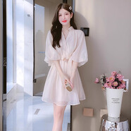 MODX香港潮牌藍色刺繡燈籠袖連衣裙女早春茶歇法式氣質(zhì)溫柔領(lǐng)雪紡公主 圖色 M 【95-105斤】